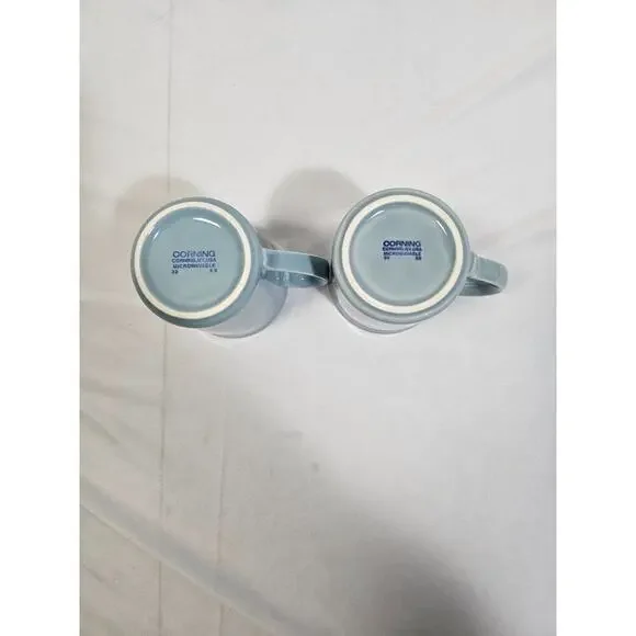 Mug Corning Coffee Cup Solid Robins Egg Blue Vintage USA Signed set of 2 - Picture 6 of 7